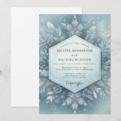 Invitation Flore de mariage hivernale bleu glacé (Devant / Derrière)