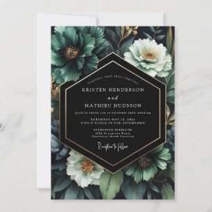 Invitation Flore de mariage nocturne émeraude