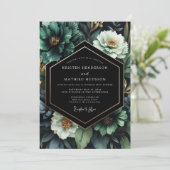 Invitation Flore de mariage nocturne émeraude (Debout devant)