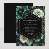 Invitation Flore de mariage nocturne émeraude (Devant / Derrière)