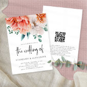 Invitation Flore de pêche moderne Script QR Code Mariage