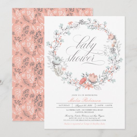 Invitation Flore de printemps de la couronne botanique| Baby (Devant / Derrière)