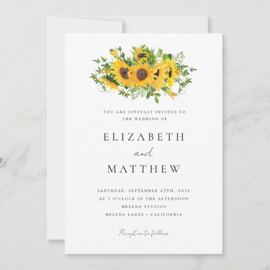 Invitation Flore de tournesol en un seul Mariage (Devant)