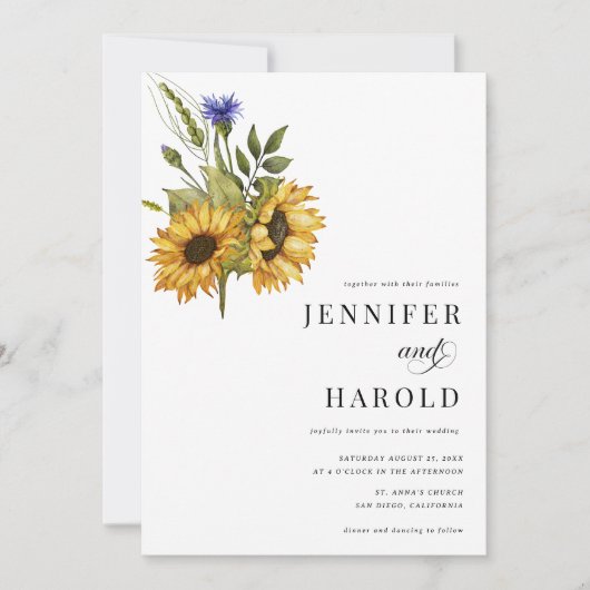 Invitation Flore de tournesol minimal Plaque tout en un seul  (Devant)