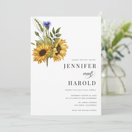 Invitation Flore de tournesol minimal Plaque tout en un seul (Debout devant)