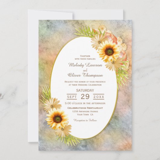 Invitation Flore de tournesol rustique avec Mariage de cadre (Devant)