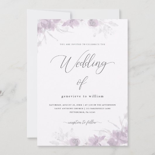 Invitation Flore délicate avec Mariage de calligraphie (Devant)