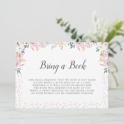 Invitation Flore délicate et coton Apportez un livre (Debout devant)