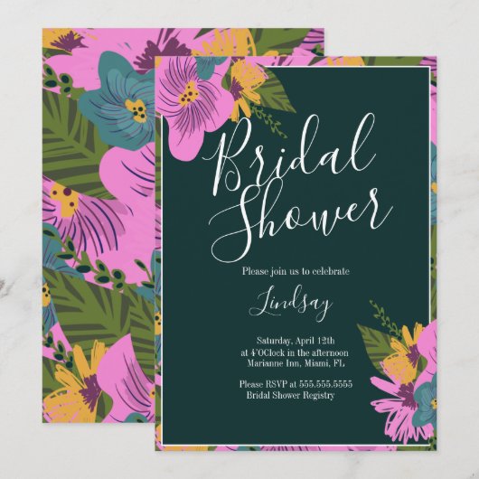 Invitation Flore dessinée à la main Gras Fête des mariées de  (Devant / Derrière)