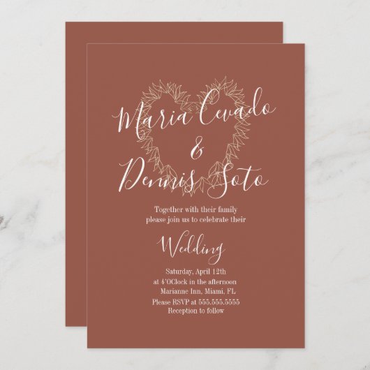 Invitation Flore dessinée à la main Mariage Gras couronne coe (Devant / Derrière)