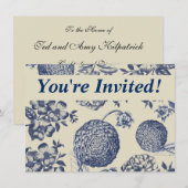 Invitation Flore d'impression florale de fleurs bleues antiqu (Devant / Derrière)