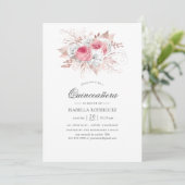 Invitation Flore d'or blanc et Rose et dentelle Quinceañera (Debout devant)