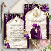 Invitation Flore d'or foncé violet Anand Karaj Sikh Mariage