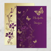 Invitation Flore d'or pourpre avec Bat mitzvah de papillons (Devant / Derrière)