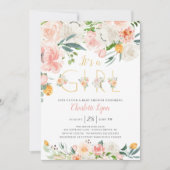 Invitation Flore d'or rose vif C'est un Baby shower de fille (Devant)