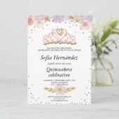 Invitation Flore élégant avec Tiara Quinceañera (Debout devant)