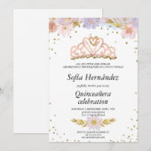 Invitation Flore élégant avec Tiara Quinceañera (Devant / Derrière)