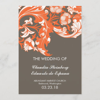 Invitation Flore élégante et foncée - gris foncé, orange