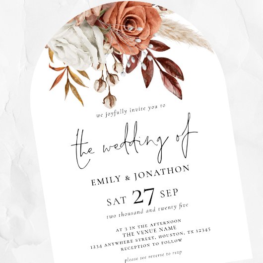 Invitation Flore en terre cuite Photo QR Code Mariage Arch