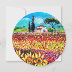 Invitation FLORE EN TOUSCANE/ Champs , Coquelicots et Tournes