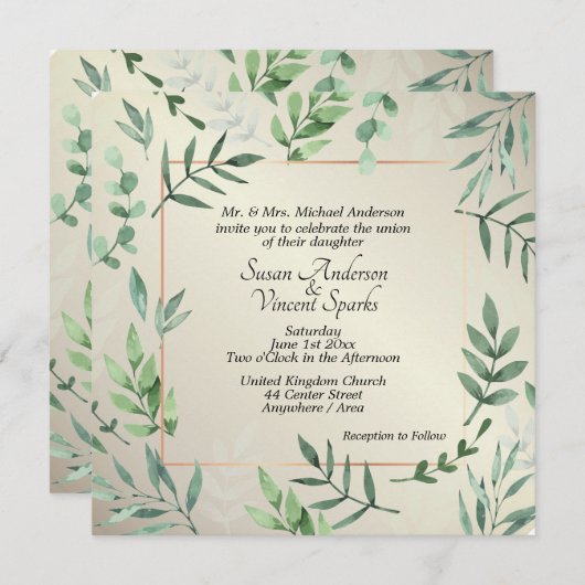 Invitation Flore et faune élégante Touche de Mariage or (Devant / Derrière)