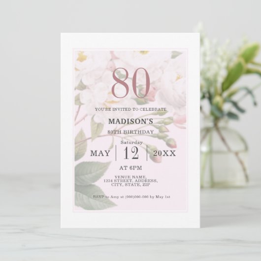 Invitation Flore floue | 80e anniversaire (Debout devant)