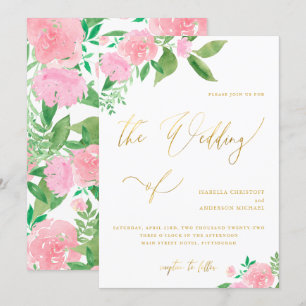 Invitation Flore floue avec Mariage de calligraphie or Faux