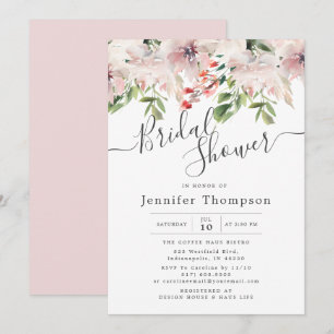 Invitation Flore floue et Fête des mariées d'aquarelle verte