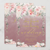 Invitation Flore floue Mariage fantaisie or calligraphie Mall (Devant / Derrière)
