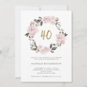 Invitation Flore floue| Roses d'aquarelle 40e anniversaire (Devant)