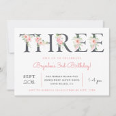 Invitation Flore floue TROIS | 3e fête d'anniversaire (Devant)
