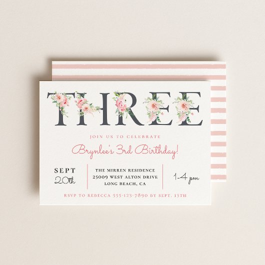 Invitation Flore floue TROIS | 3e fête d'anniversaire