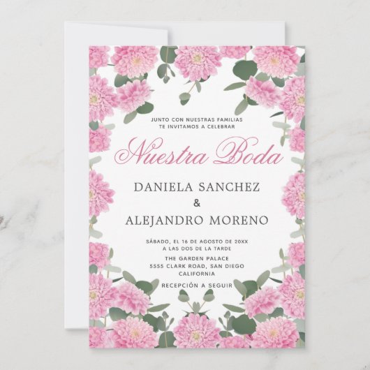 Invitation Flore flush verdure Nuestra Boda Mariage espagnol (Devant)