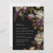 Invitation Flore foncé | Elegant Moody moderne Mariage noir (Devant)