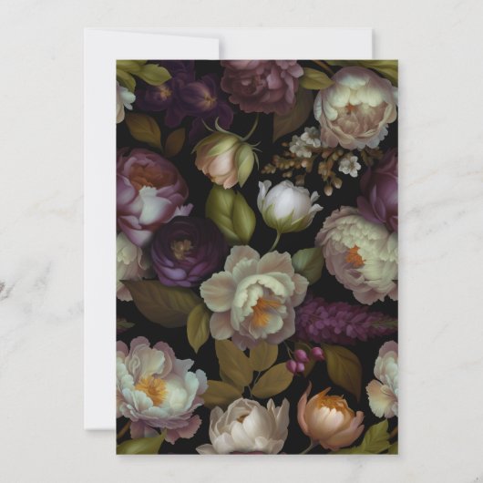 Invitation Flore foncé | Elegant Moody moderne Mariage noir (Dos)