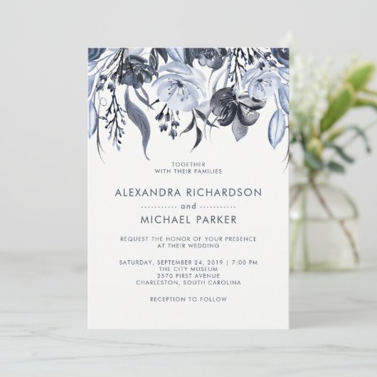 Invitation Flore foncé | Mariage d'aquarelle moderne (Debout devant)