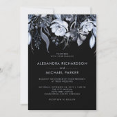 Invitation Flore foncé | Mariage d'aquarelle noir (Devant)