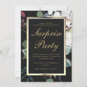 Invitation Flore foncée avec Faux Gold Frame Surprise Party (Devant)