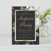 Invitation Flore foncée avec Faux Gold Frame Surprise Party (Debout devant)