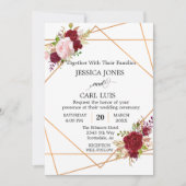 Invitation Flore géométrique moderne en cuivre bleu rose bord (Devant)