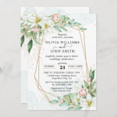 Invitation Flore géométrique rose simple - 002 Invitat (Devant / Derrière)