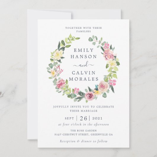 Invitation Flore Jaune Vert Jaune Feuille Élégante Wreath (Devant)