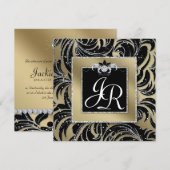 Invitation Flore Mariage de feuille noire or  (Devant / Derrière)