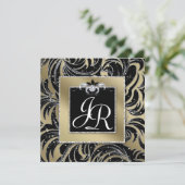 Invitation Flore Mariage de feuille noire or  (Debout devant)