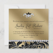 Invitation Flore Mariage de feuille noire or  (Dos)