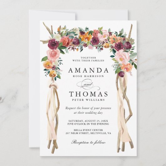 Invitation Flore Mariage de la floraison rustique de la Bourg (Devant)