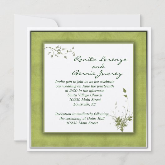 Invitation Flore Mariage vert simple (Devant)
