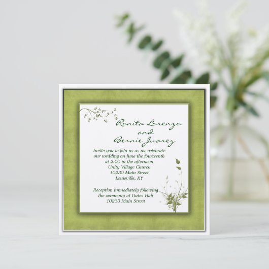 Invitation Flore Mariage vert simple (Debout devant)