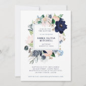 Invitation Flore marine marine et rayures| Baptême (Devant)