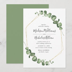 Invitation Flore Moderne Mariage avec cadre géométrique dor